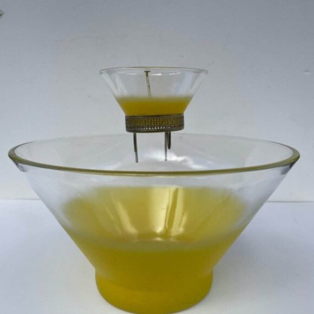 Vintage West Virginia Glass Yellow Blendo Chip and Dip Set